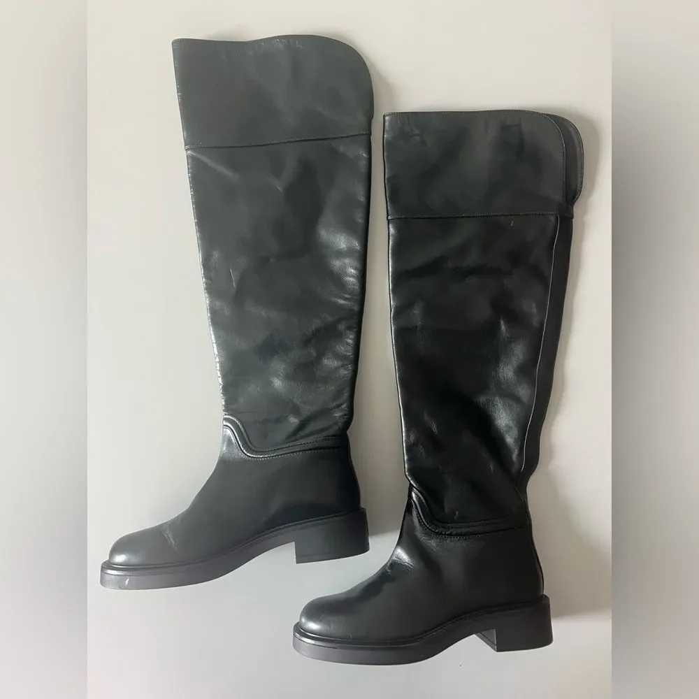 New Stuart Weitzman Celia Leather Over-The-Knee Riding Boot Black Size 6